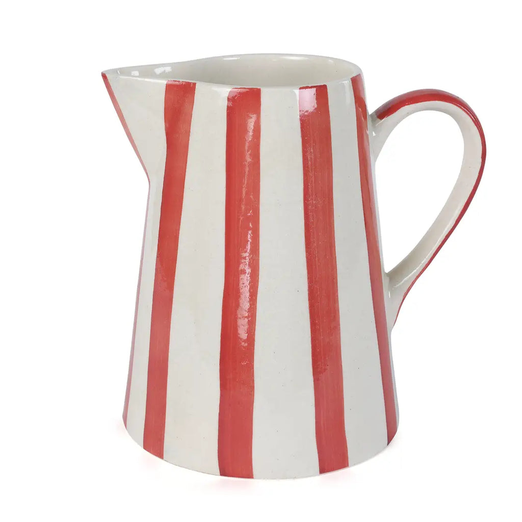 Red Stripe Pitcher | Handpainted Stoneware