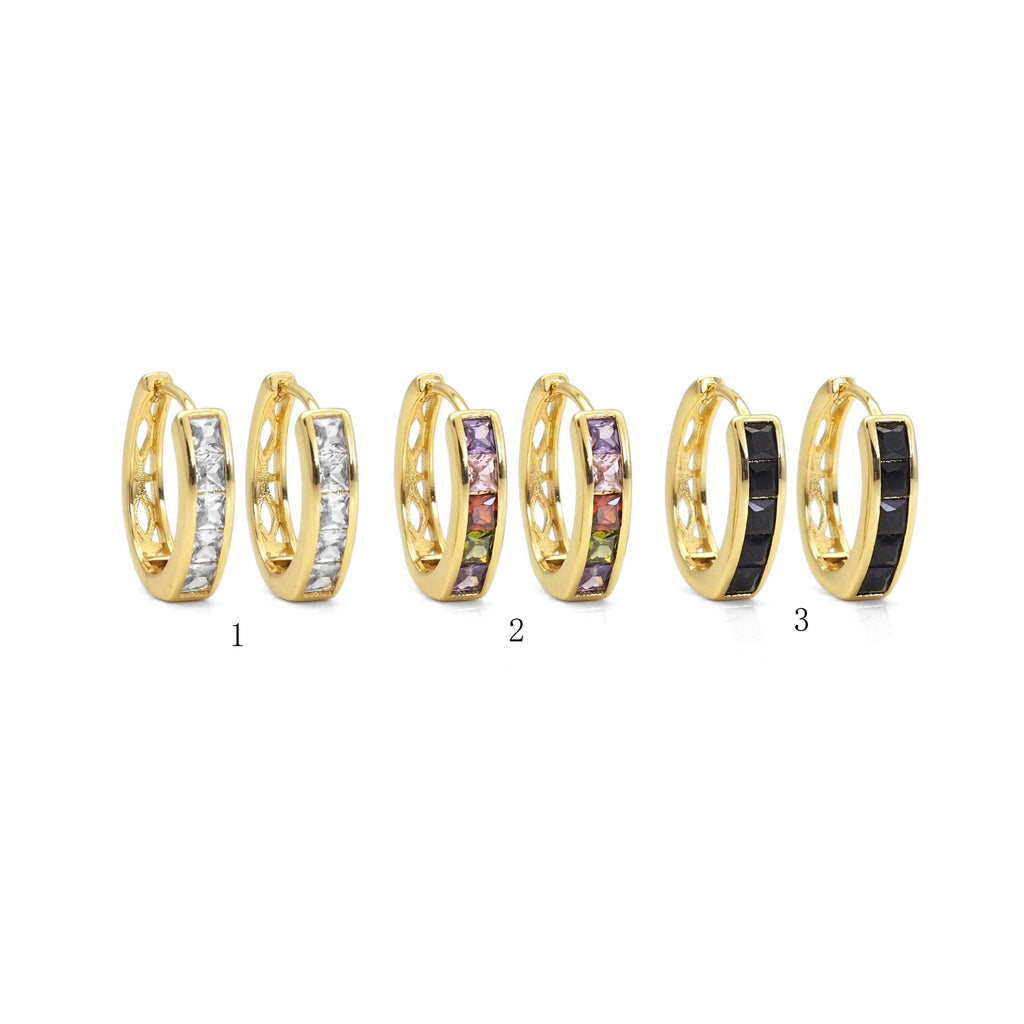 Clear Black Colorful Baguette CZ Oval Earrings, Sku#Y842