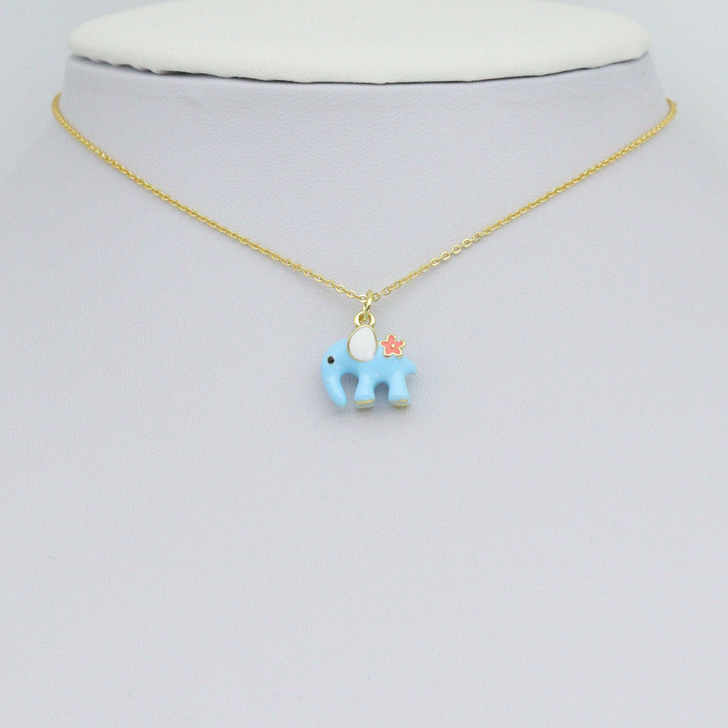 Baby Blue Enamel Elephant Gold Charm Pendant, Sku#Y1041
