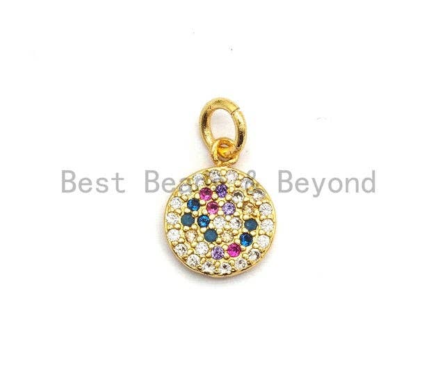 Multicolor CZ Micro Pave Coin Disc Charm, Round Disc Shape Pave Pendant, Gold plated, Dangle Charm, 9x11mm, Sku#Z259