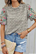 Miss Sparkling Floral Patchwork Short-Sleeve Top