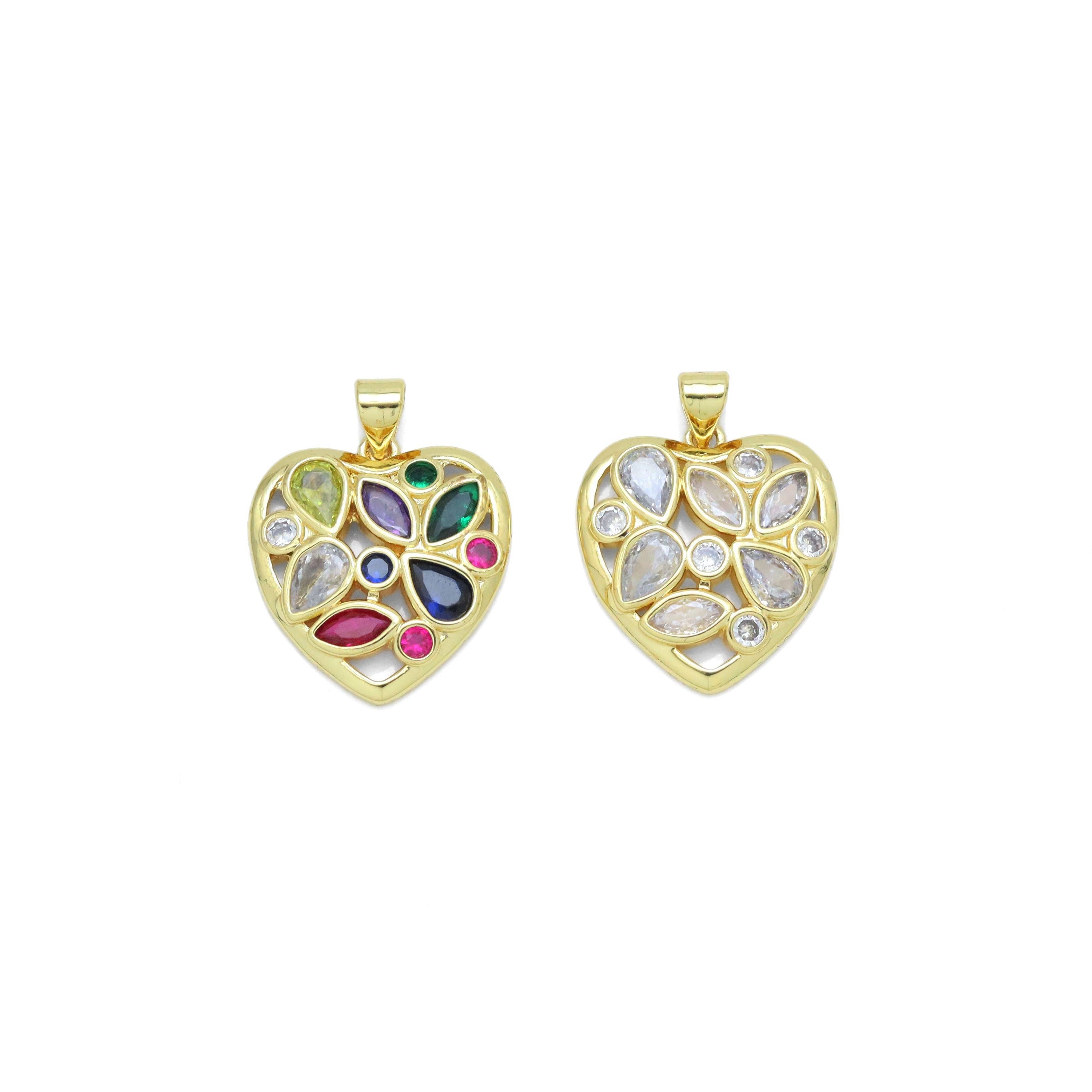 Oval Drop Round CZ Baguette Pave Heart Pendant, Sku#LX630c