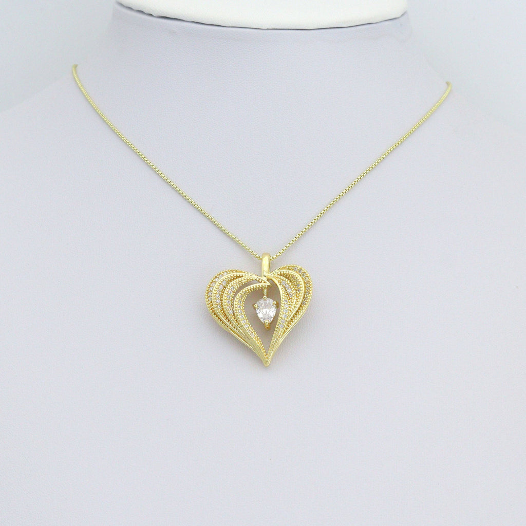Teardrop CZ Gold layered Heart Charm Pendant,Sku#LX874