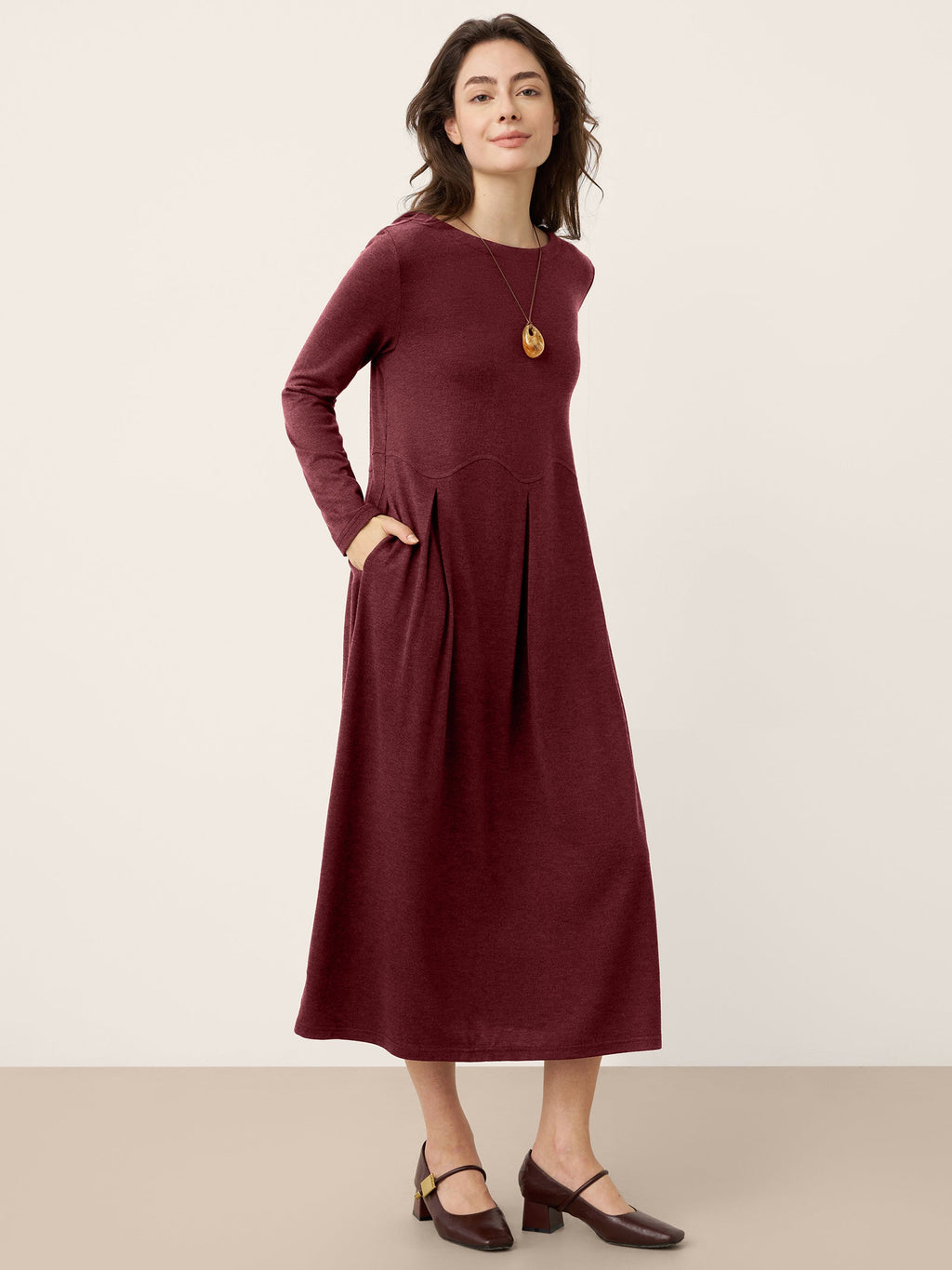 Wool Arc-Panel Sculpted Pleats Midi Dress CALISTA