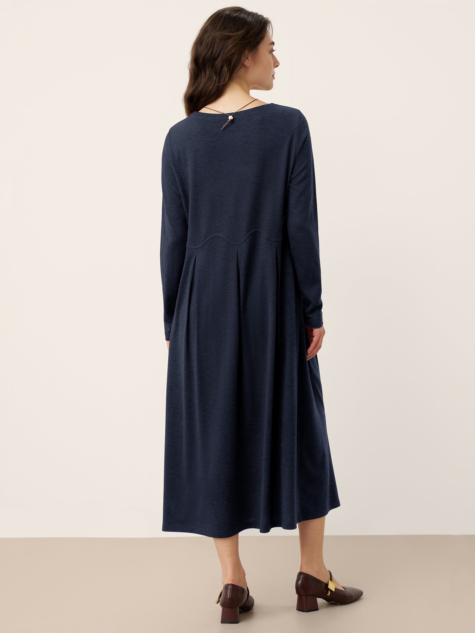 Wool Arc-Panel Sculpted Pleats Midi Dress CALISTA