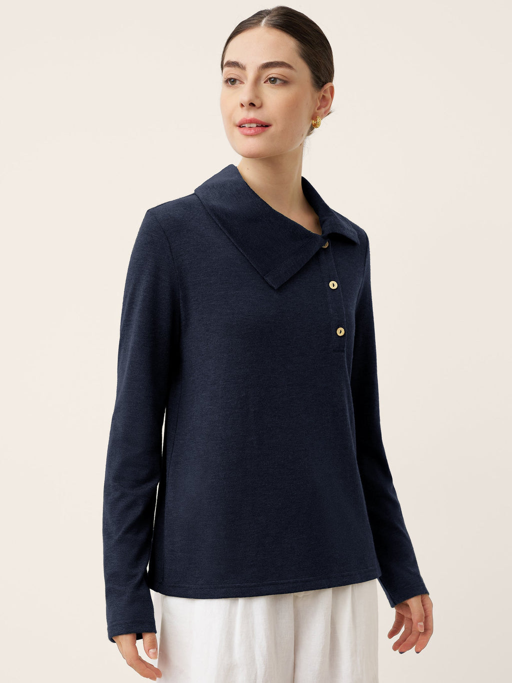 Wool Asymmetric Lapel Fruit Button Decor Top YSABEL