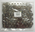 Packaged metal washers with a label on a white background