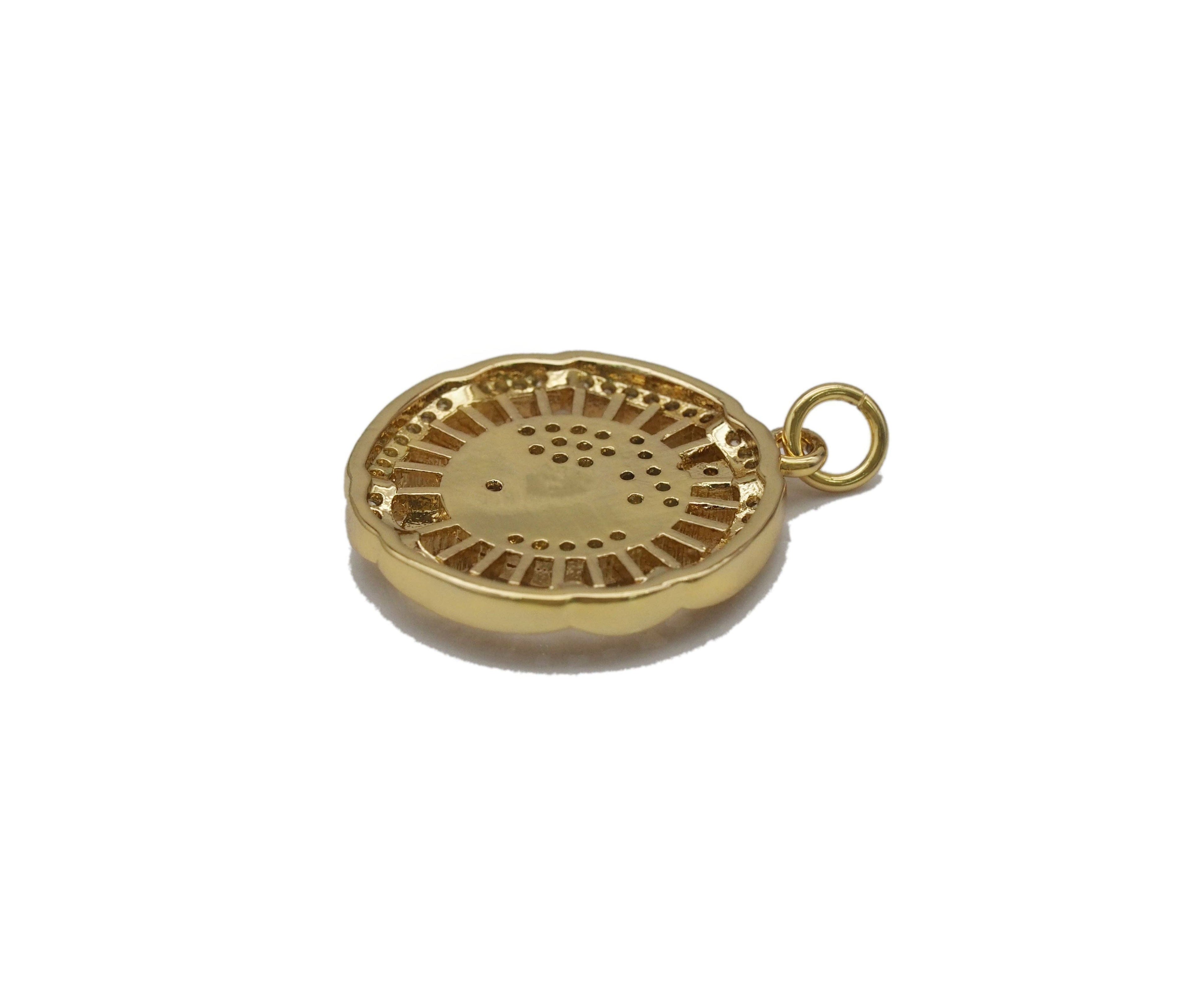 Gold CZ Prayer Hands Cross Coin Charm, Sku#LX96
