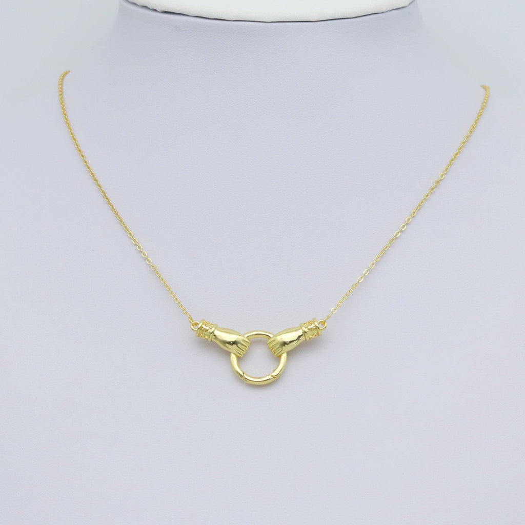 Gold Silver Hands With Round Ring Pendant Clasp Connector, Sku#LX641