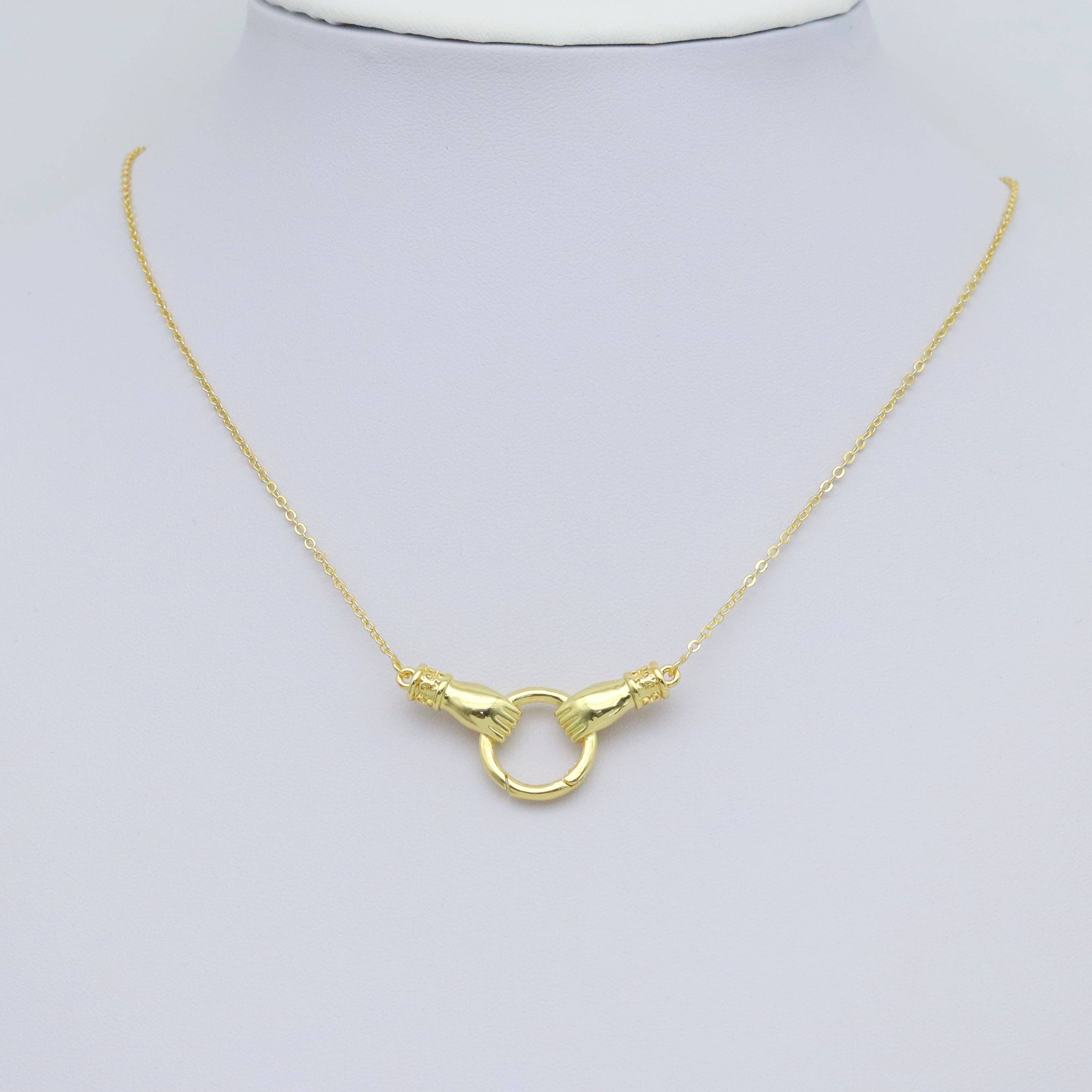 Gold Silver Hands With Round Ring Pendant Clasp Connector, Sku#LX641