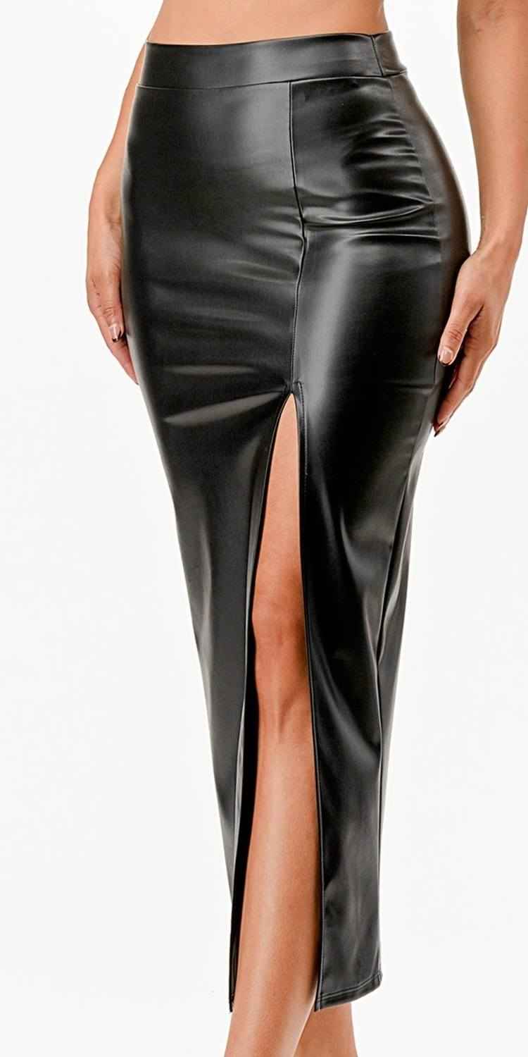 CLEARANCE - La Scala 26019 Mid Length PU leather Pencil Burgundy Skirt (Small) (Copy)
