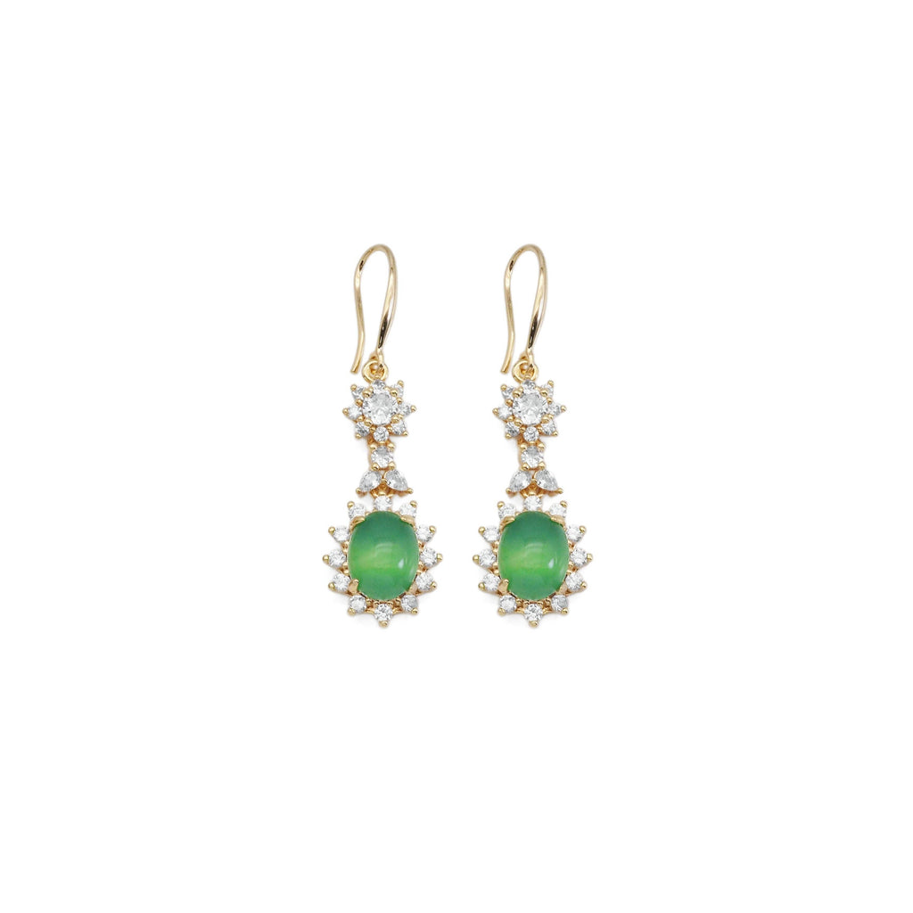 Clear CZ Gold Green Oval Jade Earrings, Sku#LX349
