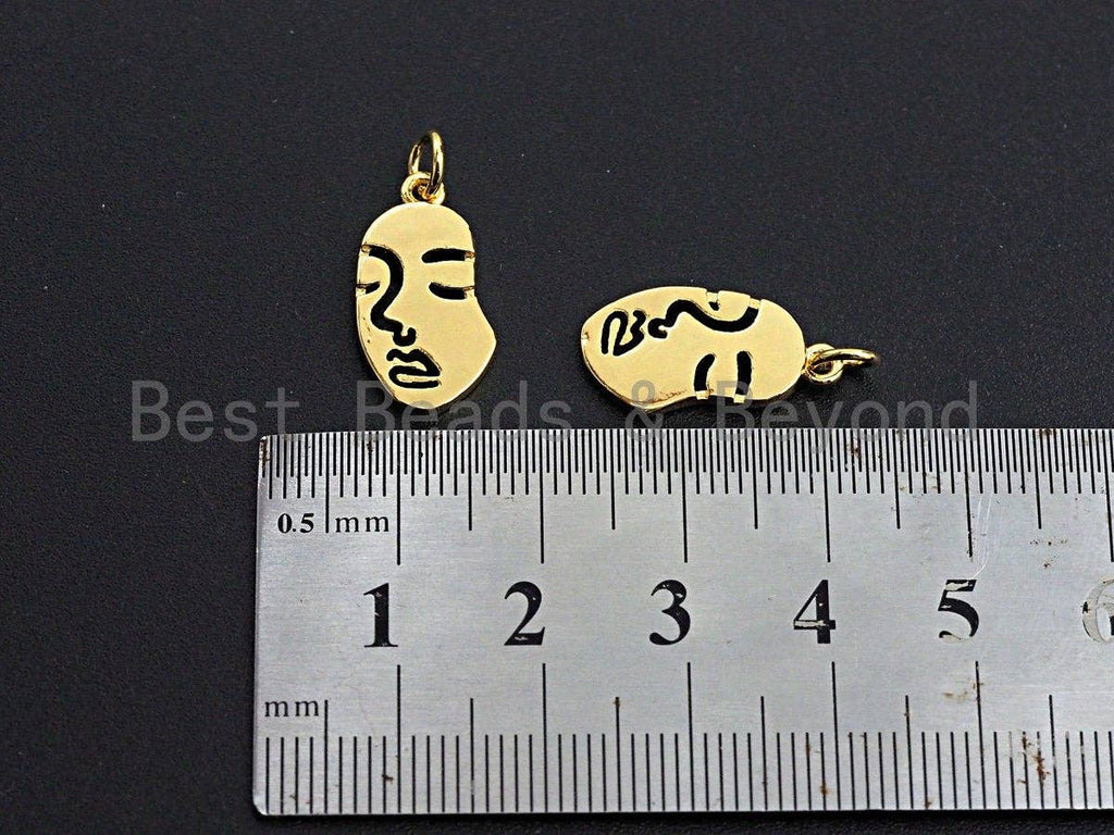 Flat Face Shape Pendant/Charm, Face Cubic Zirconia Pendant, Gold Tone,10x19mm,Sku#Z508
