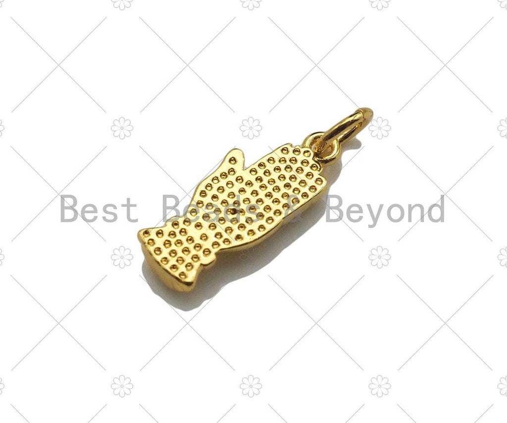 Fuchsia CZ Micro Pave Heart On Hand Shape Pendant/Charm,18K Dainty Gold Palm Charm, Necklace Bracelet Charm Pendant,7x17mm,Sku#Z1321