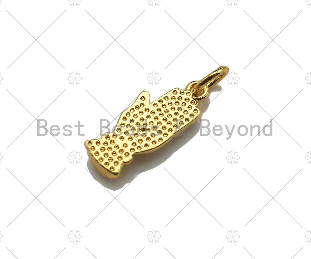 Fuchsia CZ Micro Pave Heart On Hand Shape Pendant/Charm,18K Dainty Gold Palm Charm, Necklace Bracelet Charm Pendant,7x17mm,Sku#Z1321