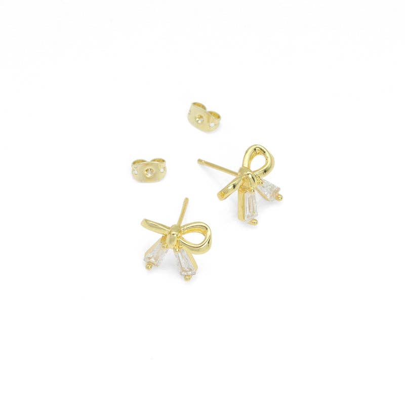 Clear Baguette CZ Cute Bow Shape Stud Earrings, Sku#LX697
