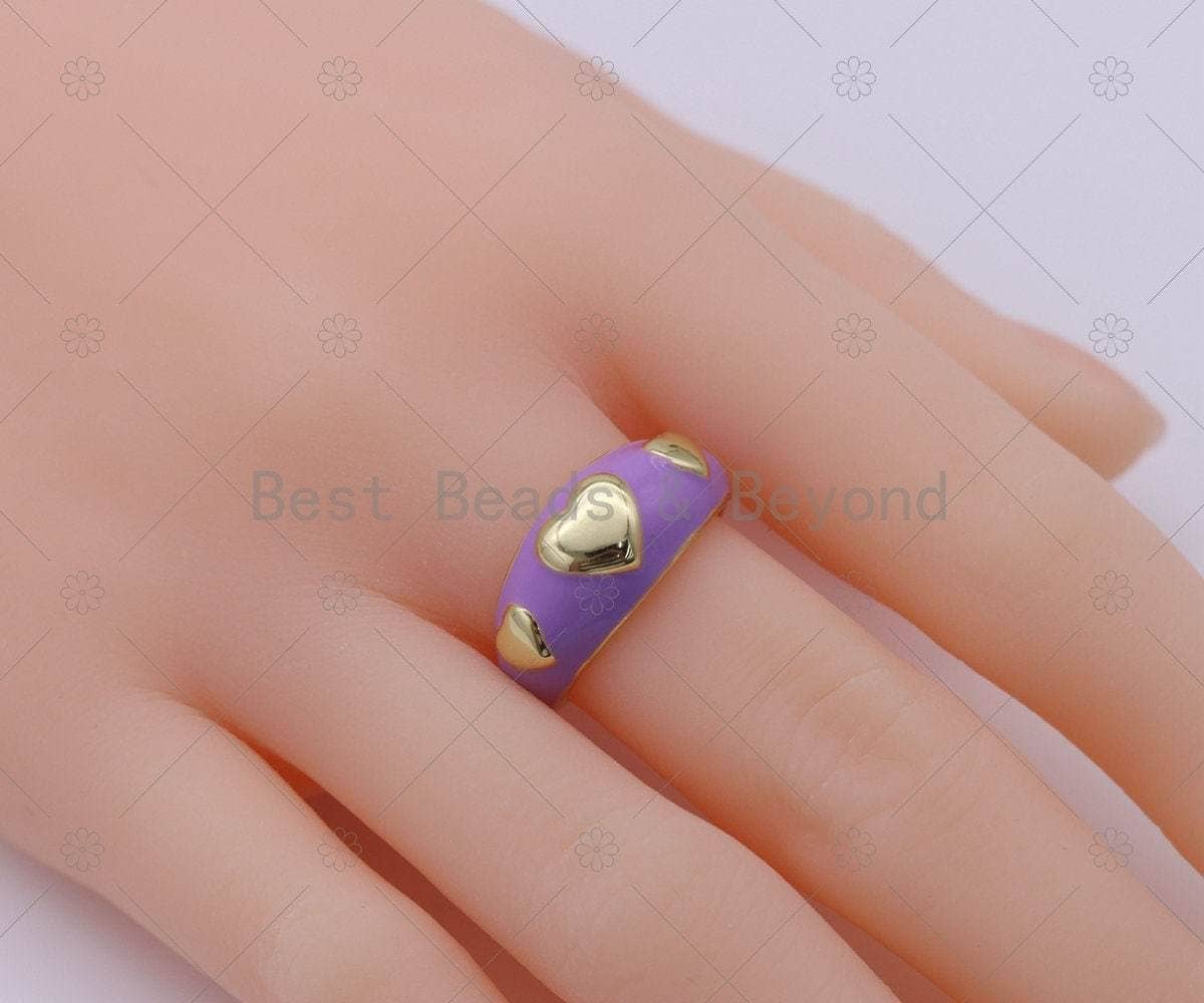 Colorful Enamel Heart Chunky Open Ring, Sku#O85