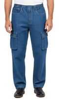 Men's Lightweight Double Cargo Pocket Pull-On Jeans – Cotton Blend Cargo Pants with Elastic Waist