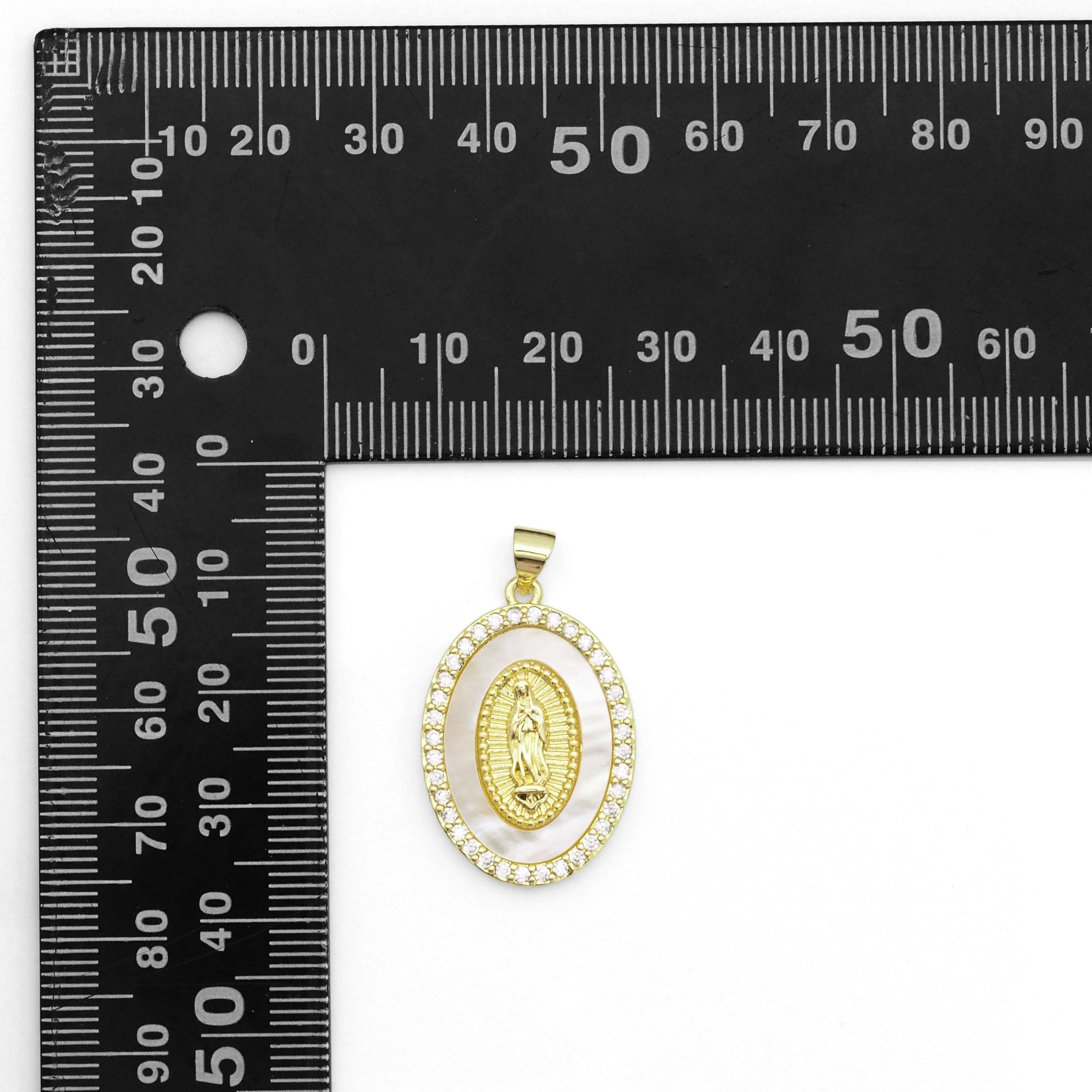 Clear CZ Gold Oval Pearl Virgin Mary Shape Charm, Sku#LX241