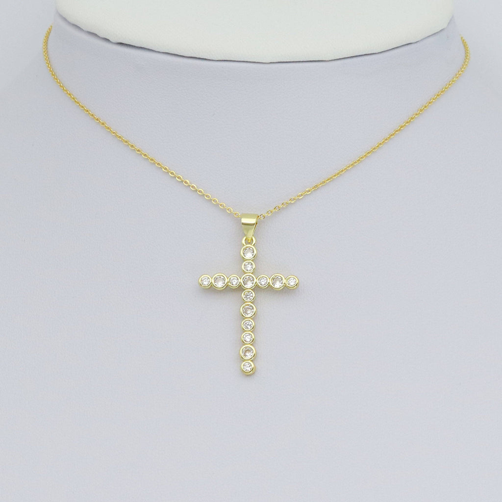 Clear CZ Gold/Silver Cross Charm Pendant, Sku#Y1021