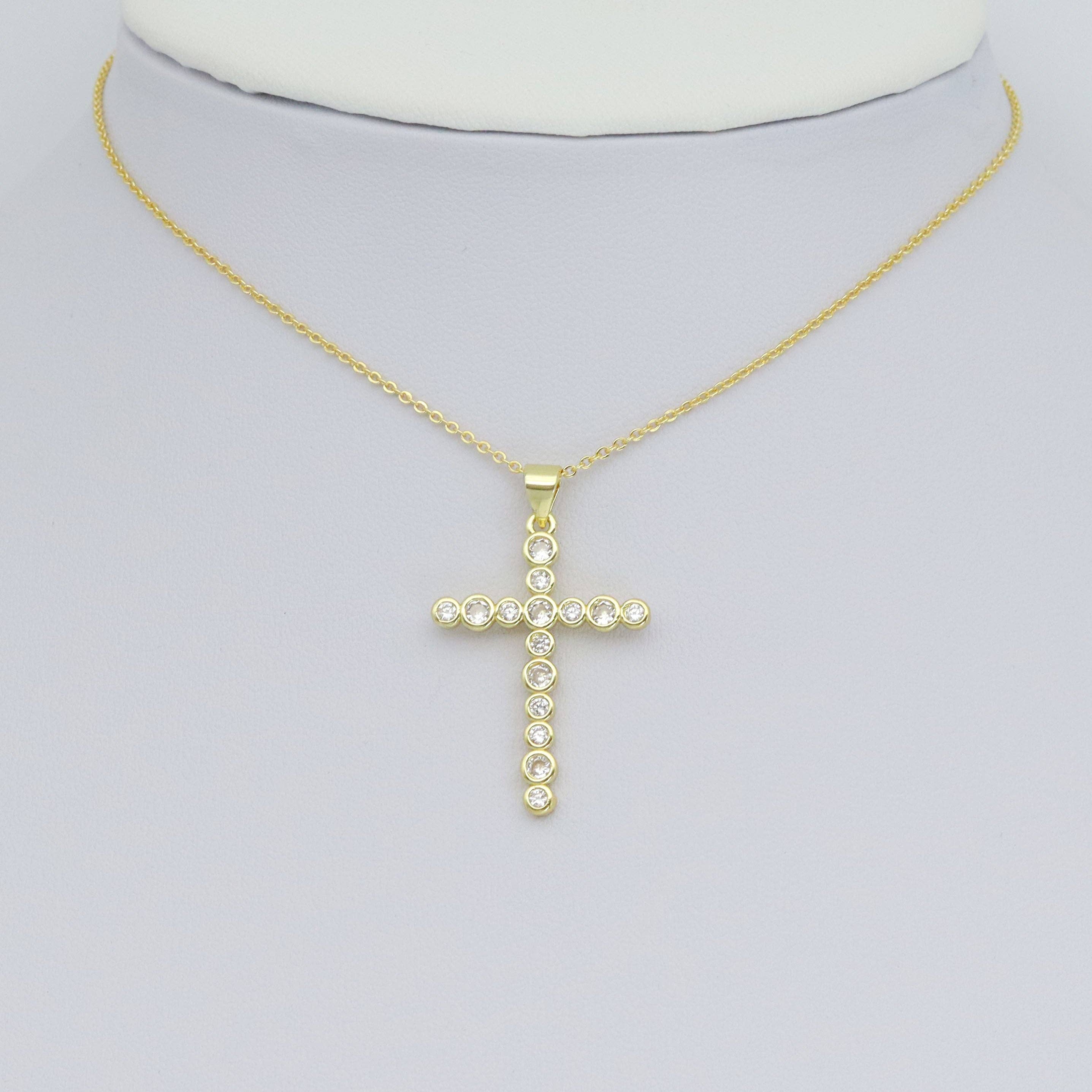 Clear CZ Gold/Silver Cross Charm Pendant, Sku#Y1021