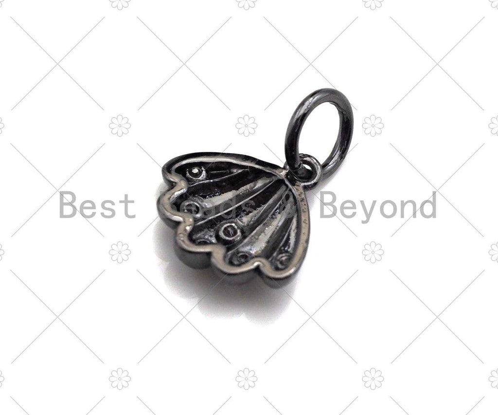 Cute CZ Micro Pave Clam Shell Shaped Pendant/Charm, Gold/Rose Gold/Black/Silver sea shell charm, Beach jewelry, 9mm, sku#Y293