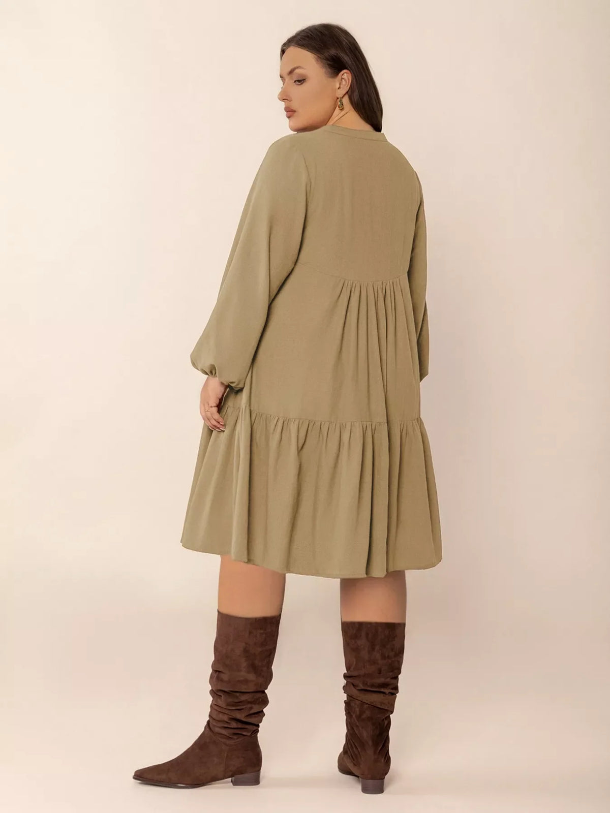 Plus Size Tie Neck Balloon Sleeve Dress