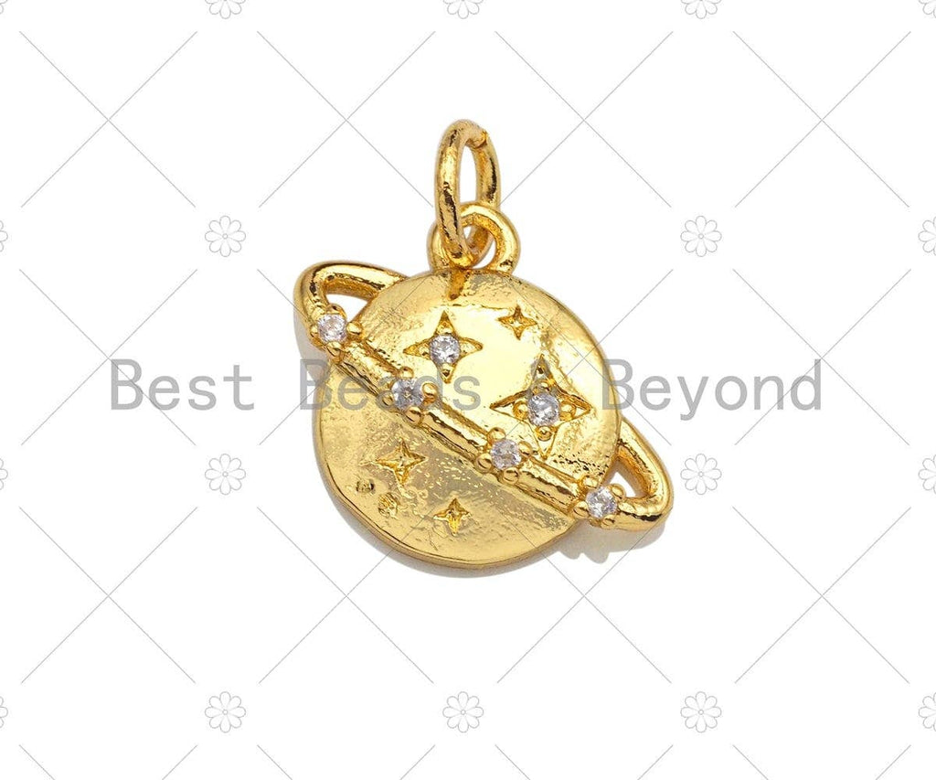 Planet Earth Charm, CZ Micro Pave Planet Pendant, Gold Silver Star Earth Charm, 10x15mm, sku#Z1142