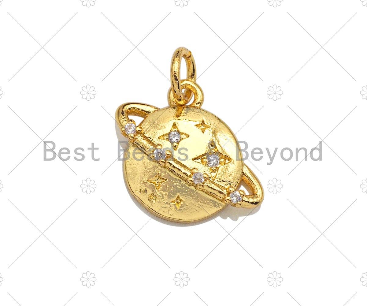 Planet Earth Charm, CZ Micro Pave Planet Pendant, Gold Silver Star Earth Charm, 10x15mm, sku#Z1142