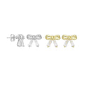 Clear Baguette CZ Cute Bow Shape Stud Earrings, Sku#LX697