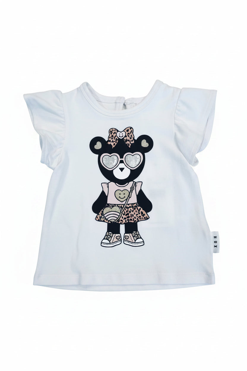 Girl's Teddy Heart Eyes Print Tee