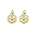 Clear CZ Gold Bee On Hexagon Charm, Sku#LX369