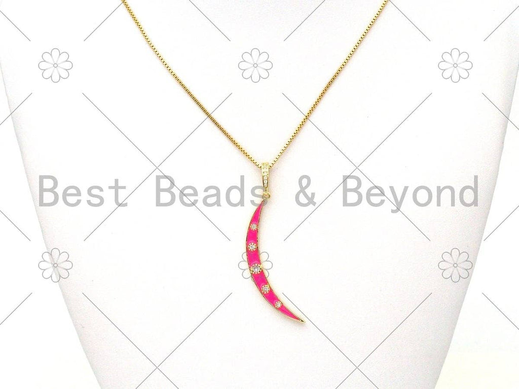 Enamel Colorful Cresent Moon Shape Pendant,CZ Micro Pave Moon Shape pendant,Enamel pendant,Enamel Jewelry,5x50mm,sku#F1413