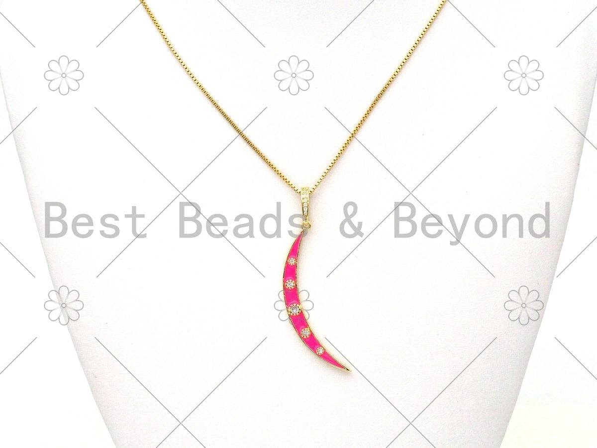 Enamel Colorful Cresent Moon Shape Pendant,CZ Micro Pave Moon Shape pendant,Enamel pendant,Enamel Jewelry,5x50mm,sku#F1413