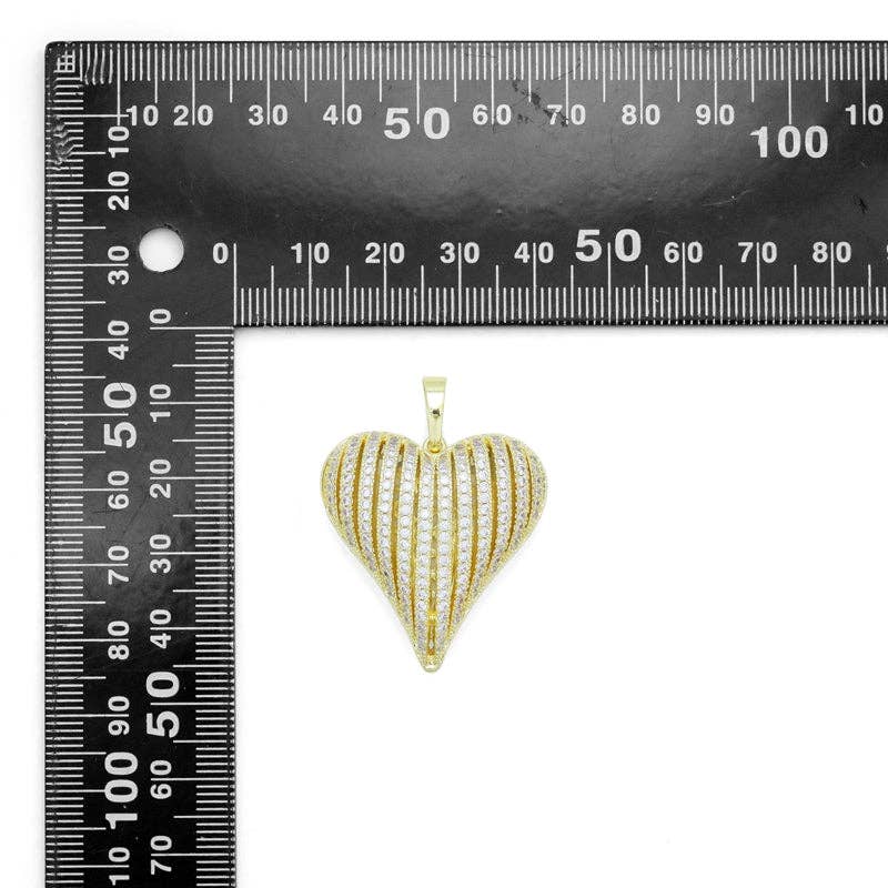 Gold Silver Clear CZ Large Puffy Heart Charm Pendant, Sku#LX
