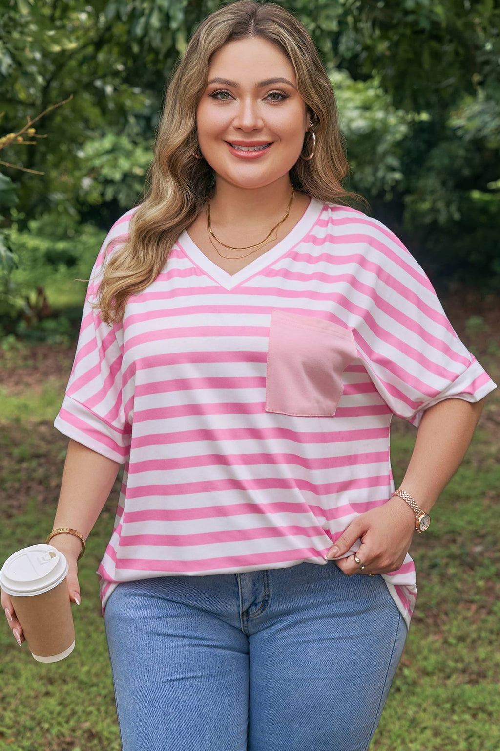 Ivanna Stripe Colorblock Patched PLUS Tee