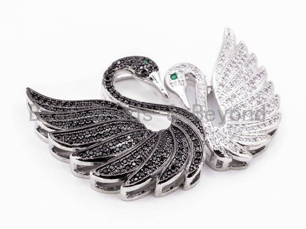 CZ Micro Pave Twin Swan Tassel Head/Pendant/Link Connector,Cubic Zirconia Large Pendant, Fancy Jewelry Pendant, 52x33mm, SKU#F272-Bestbeads & Beyond