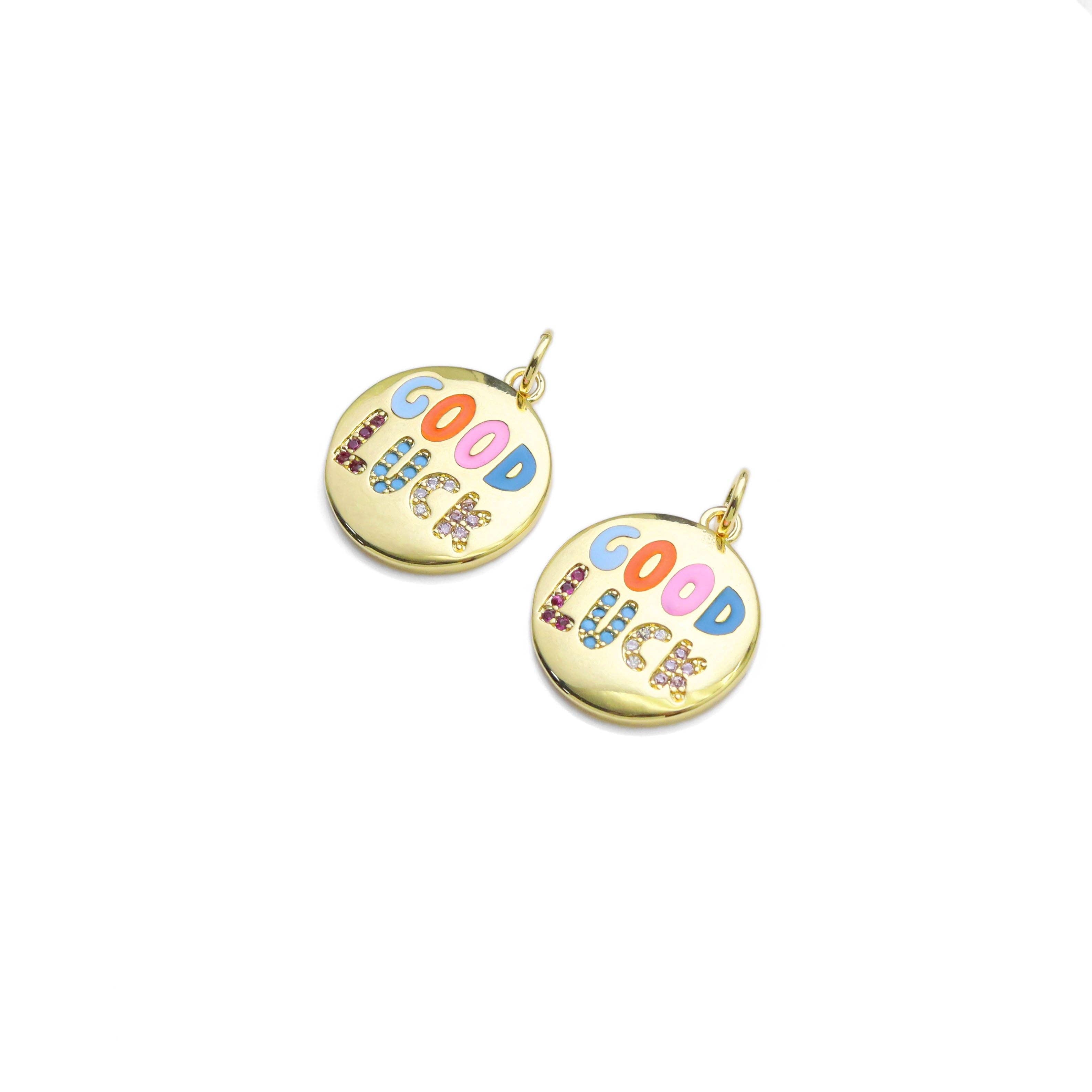 CZ Colorful Enamel Good Luck Coin Charm, Sku#LX442