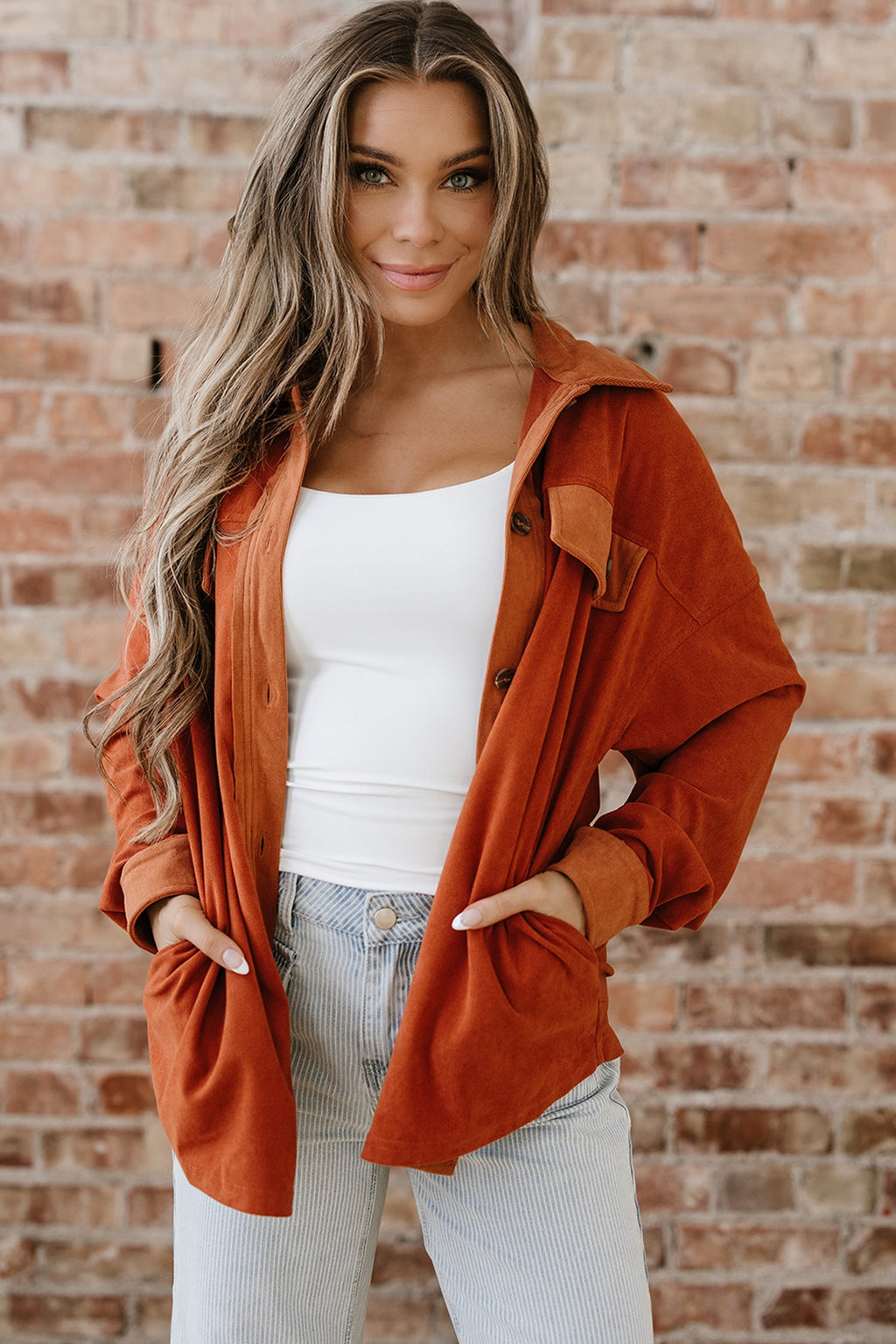 Andrea Drop Shoulder Casual Shacket-Threaded Pear
