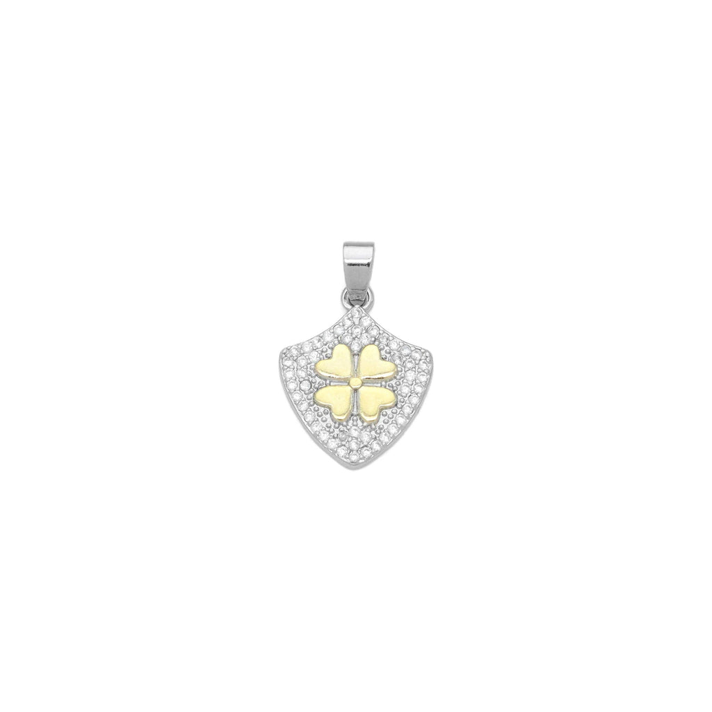 Dual Color CZ Gold Flower On Shield Charm Pendant, Sku#LX748
