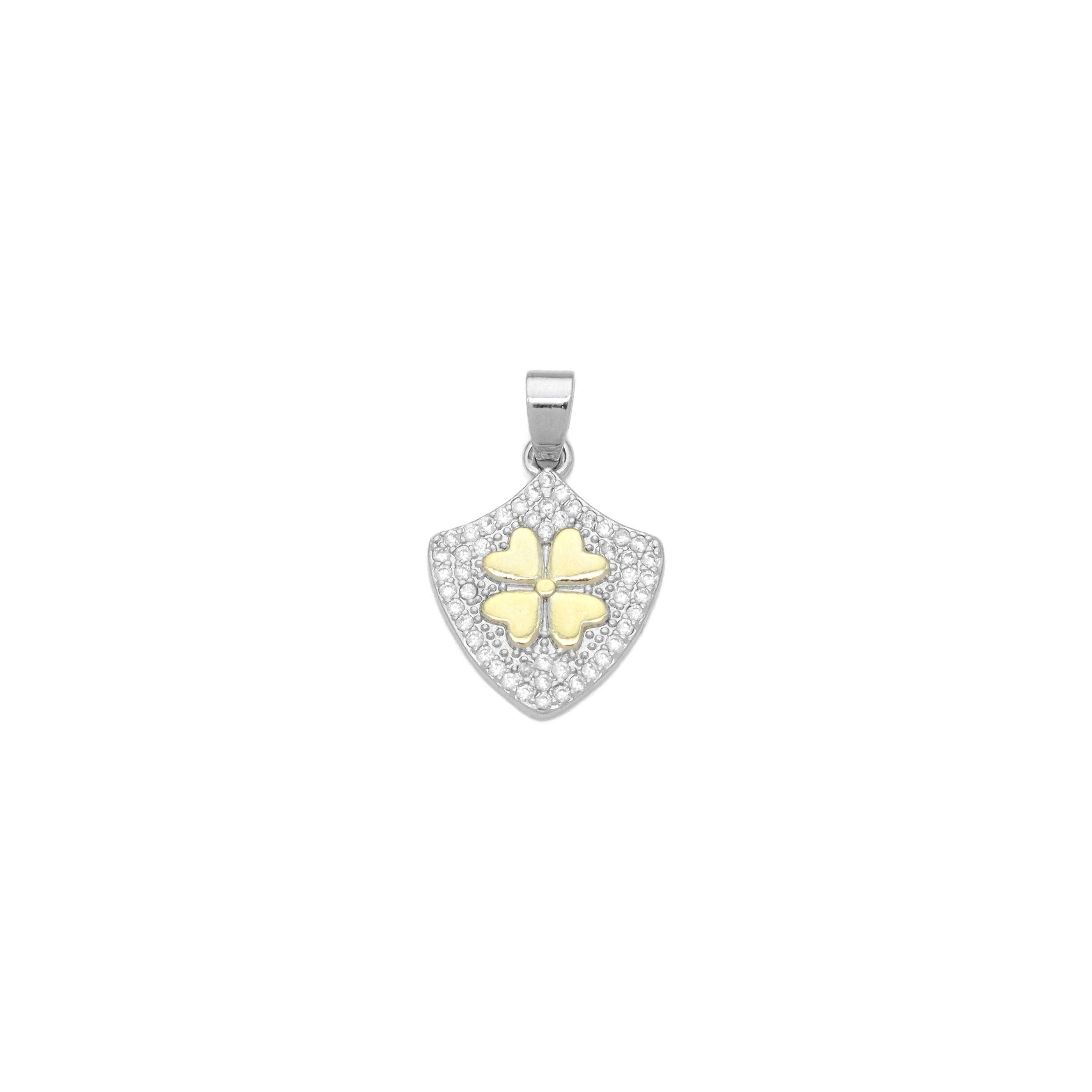 Dual Color CZ Gold Flower On Shield Charm Pendant, Sku#LX748