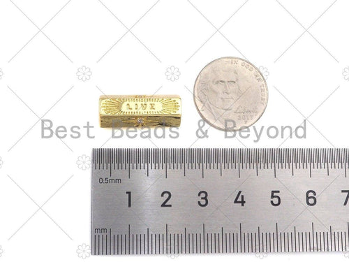 18K Dainty Gold  Live Word North Star On Hexagon Shape Large Hole Tube Spacer Beads,Drum Barrel Beads, Clear CZ Tube Spacer,8x21mm, Sku#Y414