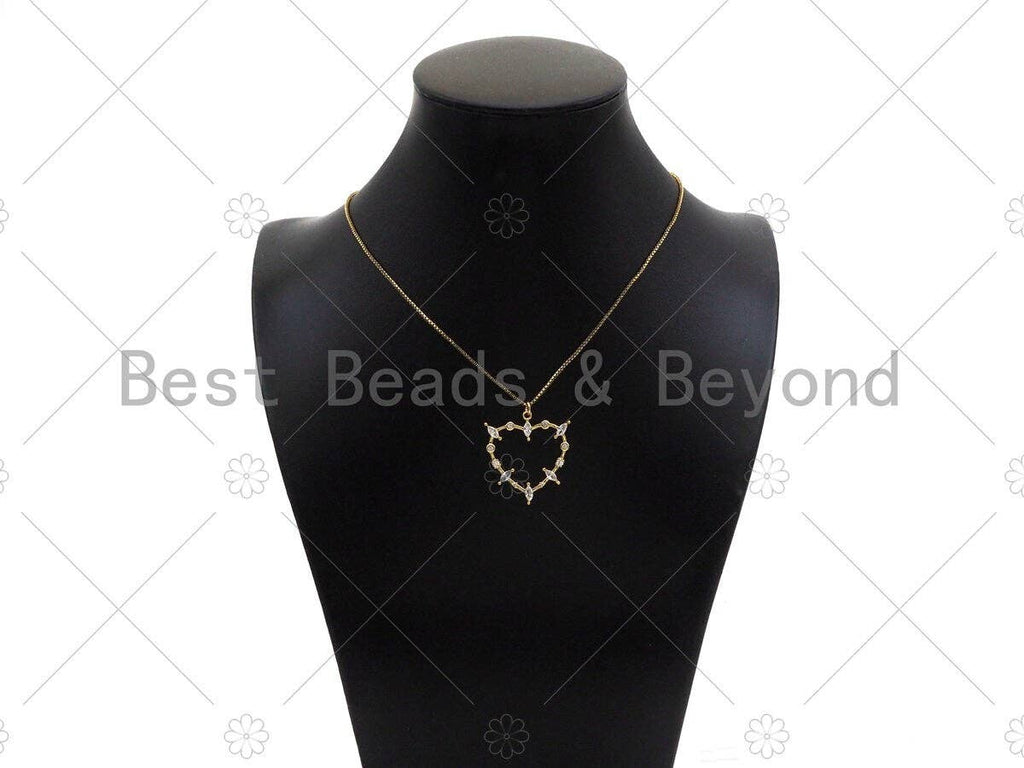 Gold Filled CZ Micro Pave Heart Frame Shape Pendant, 18k Gold Filled Heart Charm, Necklace Bracelet Charm Pendant,28x30mm,Sku#Z1357