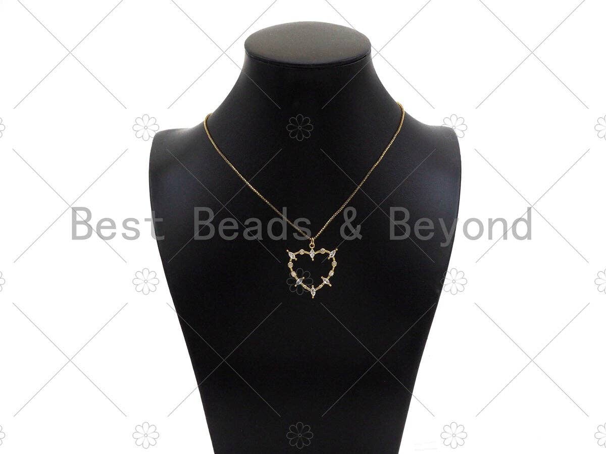 Gold Filled CZ Micro Pave Heart Frame Shape Pendant, 18k Gold Filled Heart Charm, Necklace Bracelet Charm Pendant,28x30mm,Sku#Z1357