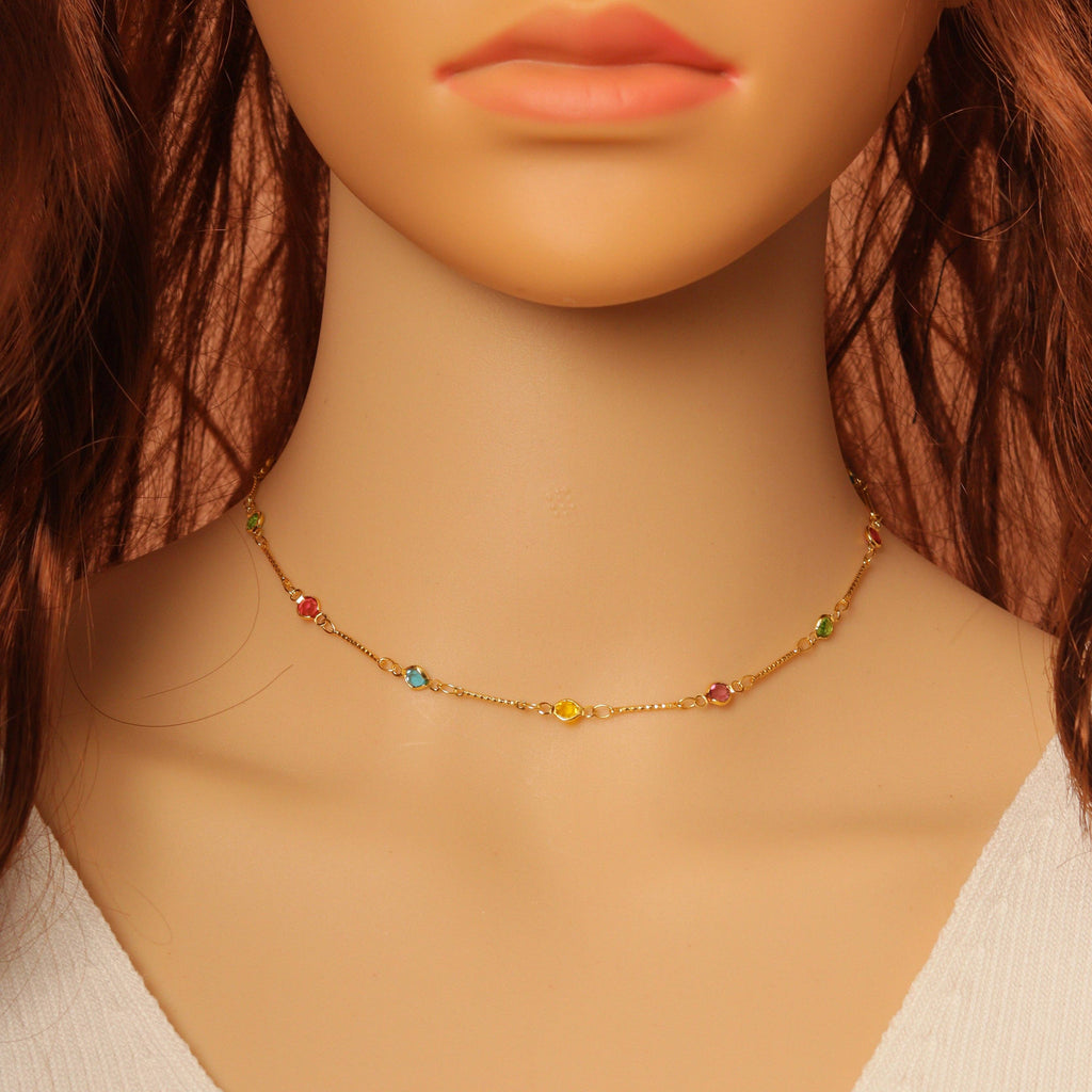 Colorful Crystal Gold Adjustable Necklace,sku#EF279