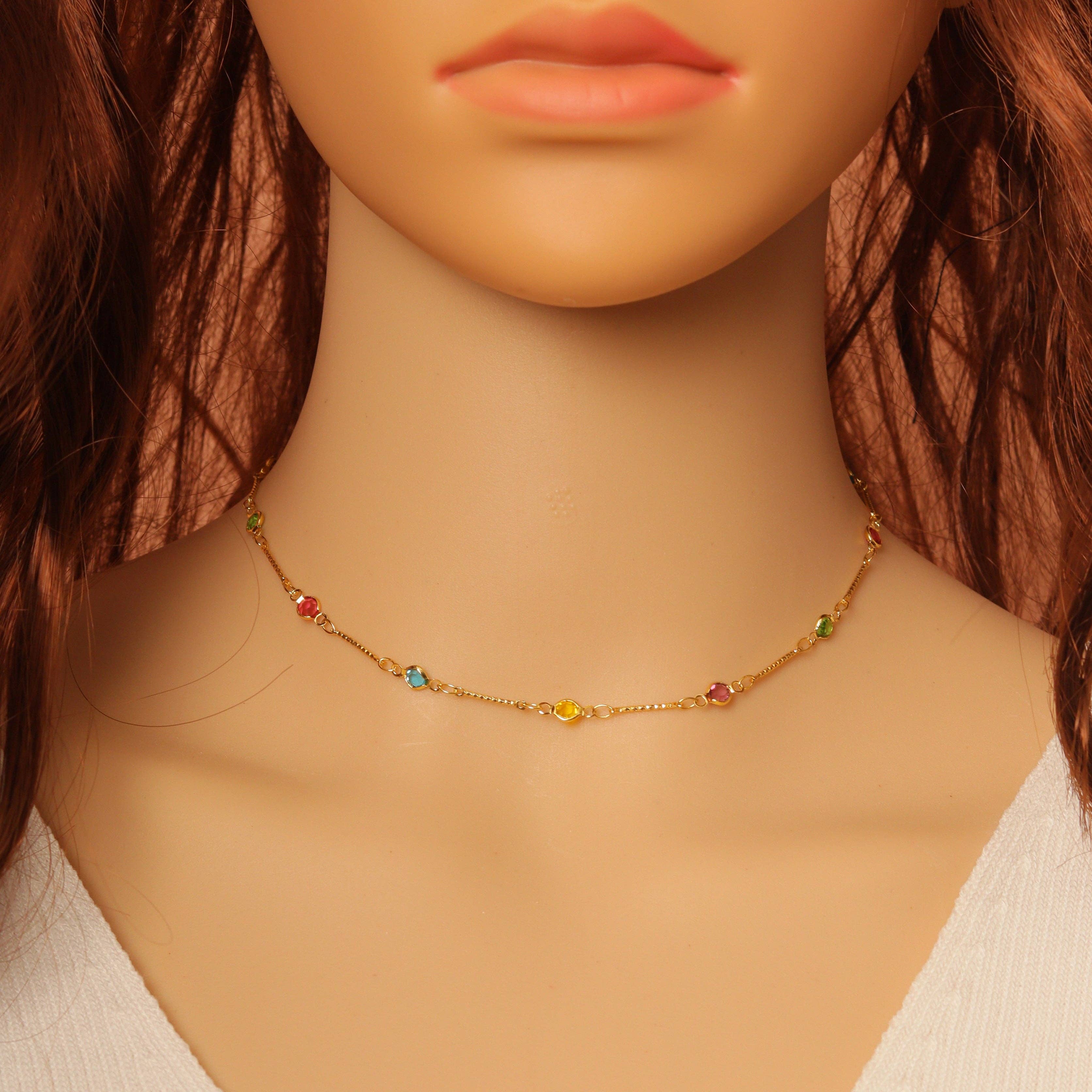 Colorful Crystal Gold Adjustable Necklace,sku#EF279