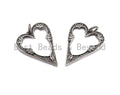 CZ Micro Pave Heart Hollow Out Pendant, Antique Silver Tone, Clear Cubic Zirconia Big Pave Heart Charm Pendant,35x46mm,sku#F1000C