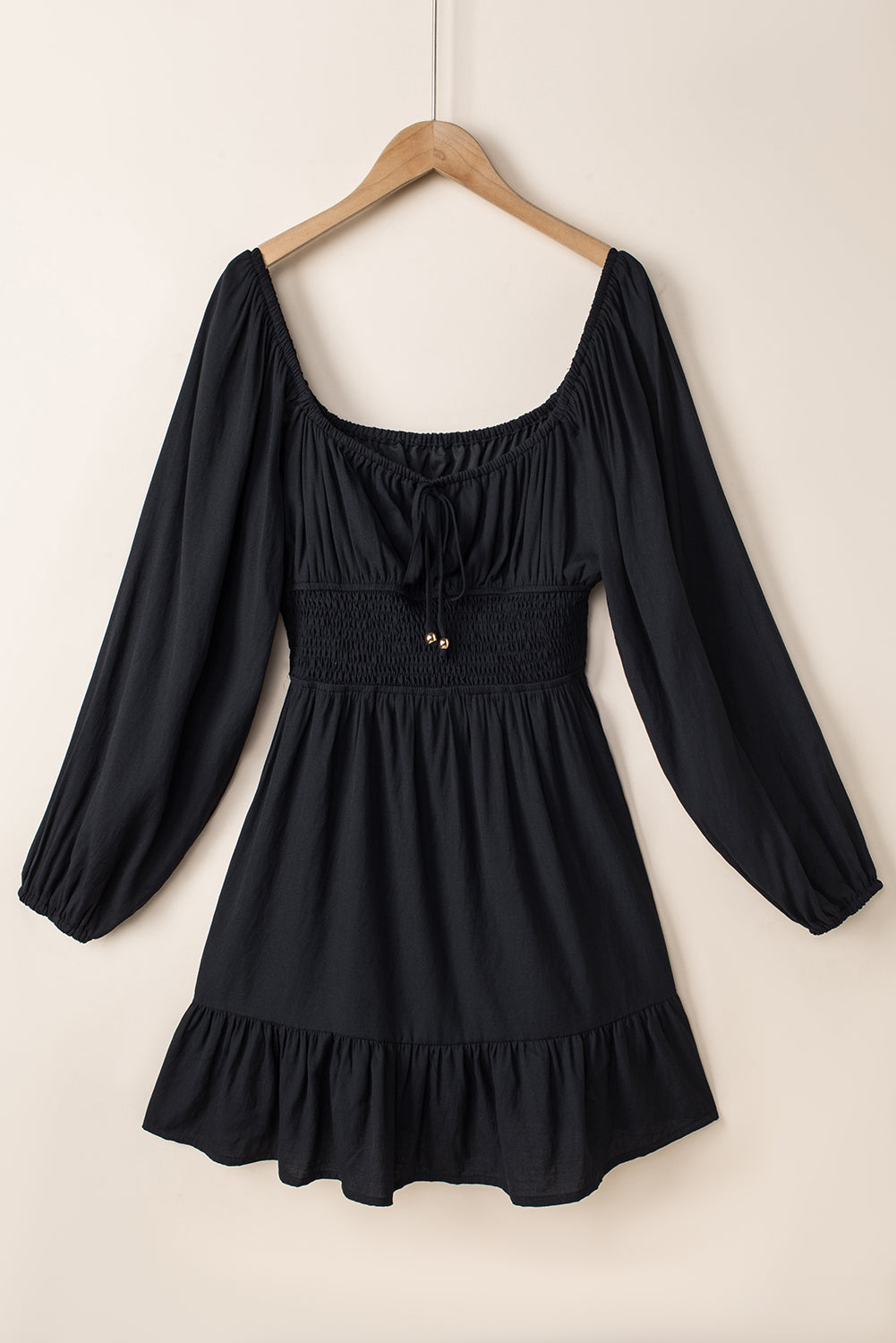 Tatum Drawstring Ruffle Mini Dress-Threaded Pear