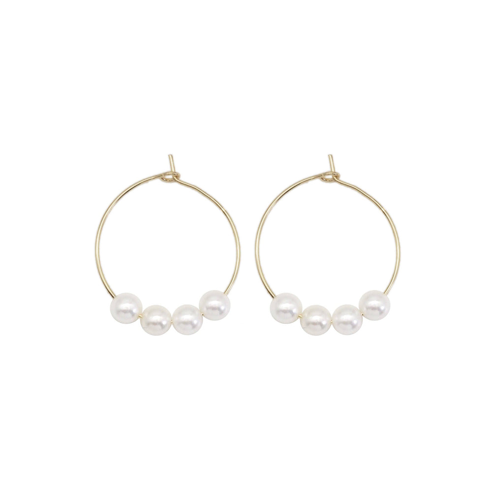 CZ Gold White Pearl Round Ring Hoop Earrings, Sku#EF467