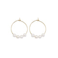 CZ Gold White Pearl Round Ring Hoop Earrings, Sku#EF467